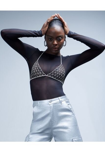 Crop Top Para Mujer Manga Sisa Color Plata Marca Seven Seven #28095542