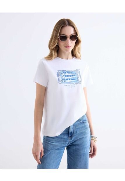 Camiseta  Para Mujer Manga Corta Cuello Redondo Color Marfil Marca Seven Seven #28096601