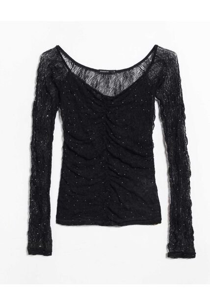 Camiseta  Para Mujer Manga Larga Cuello Halter Color Negro Marca Seven Seven #28096596