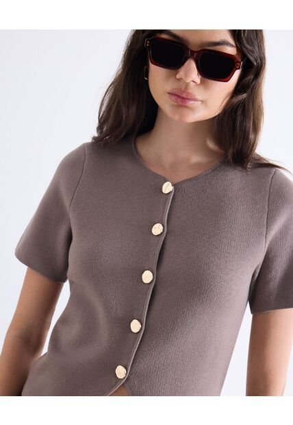 Camiseta  Para Mujer Manga Corta Cuello Redondo Color Taupe Marca Seven Seven #28096575