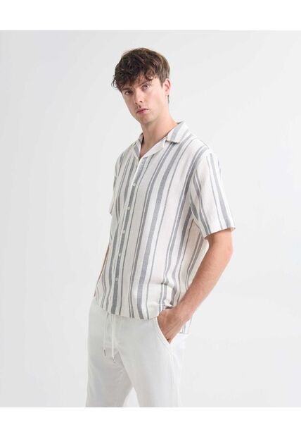 Camisa Resort A Rayas  Para Hombre Crema Seven Seven