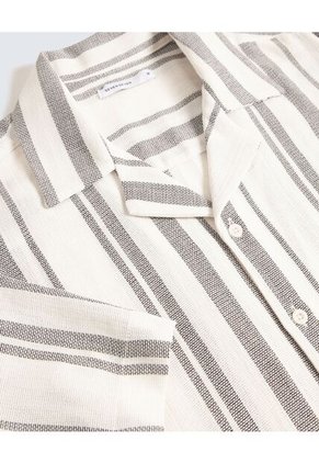 Camisa Resort A Rayas  Para Hombre Crema Seven Seven