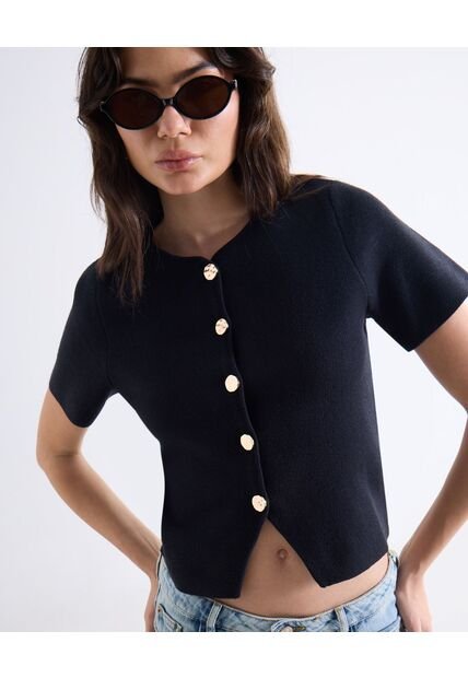 Camiseta  Para Mujer Manga Corta Cuello Redondo Color Negro Marca Seven Seven #28096575