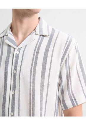 Camisa Resort A Rayas  Para Hombre Crema Seven Seven