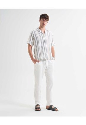 Camisa Resort A Rayas  Para Hombre Crema Seven Seven