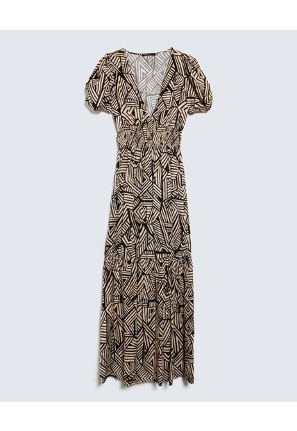 Vestido Estampado Botánico  Para Mujer Negro Seven Seven