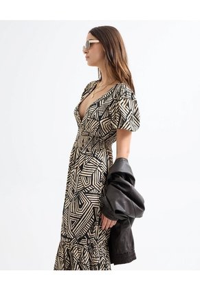 Vestido Estampado Botánico  Para Mujer Negro Seven Seven