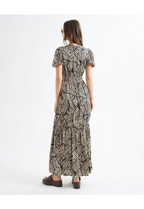 Vestido Estampado Botánico  Para Mujer Negro Seven Seven