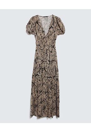 Vestido Estampado Botánico  Para Mujer Negro Seven Seven