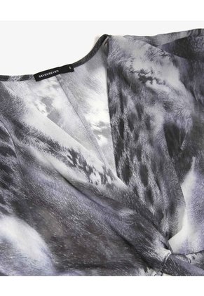 Blusa Torsión Estampada En Chiffon  Para Mujer Gris Seven Seven