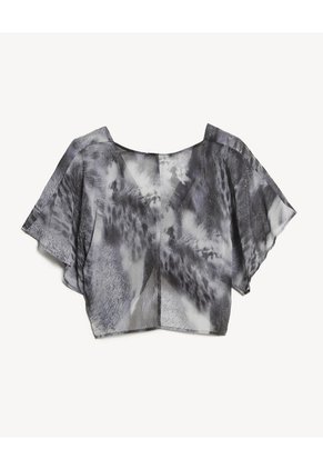 Blusa Torsión Estampada En Chiffon  Para Mujer Gris Seven Seven