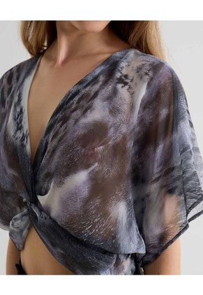 Blusa Torsión Estampada En Chiffon  Para Mujer Gris Seven Seven