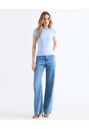 Camiseta  Para Mujer Manga Corta Cuello Redondo Color Celeste Marca Seven Seven #28096559