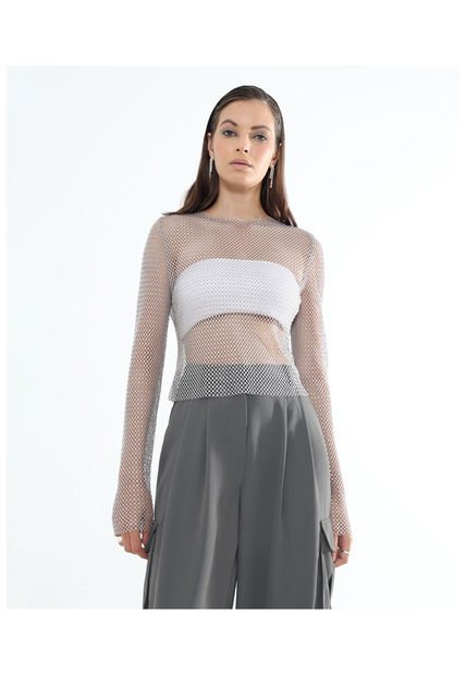 Saco Para Mujer Cuello Redondo Color Plata Marca Seven Seven #28330656