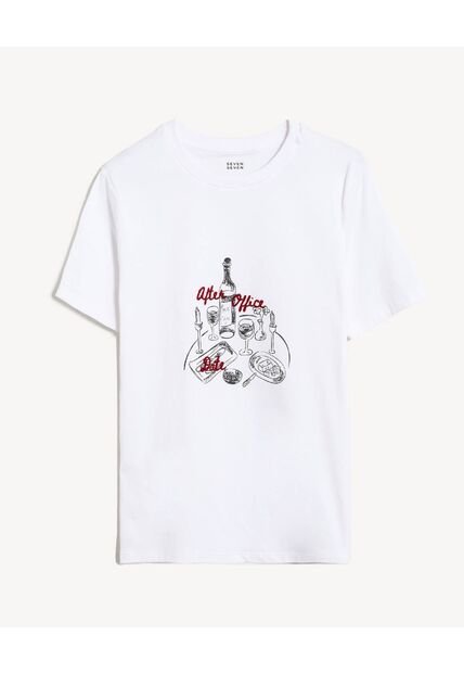 Camiseta  Para Mujer Manga Corta Cuello Redondo Color Marfil Marca Seven Seven #28097549