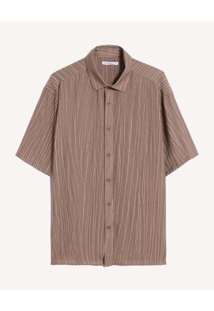 Camisa  Para Hombre Manga Larga Sin Bolsillo Cuello C Color Café Marca Seven Seven #45018241