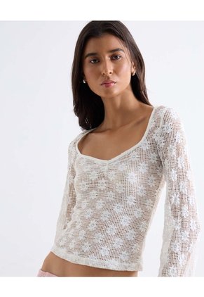 Top Tejido Textura Floreada Para Mujer Blanco Seven Seven