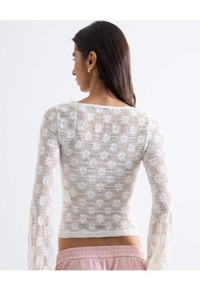 Top Tejido Textura Floreada Para Mujer Blanco Seven Seven