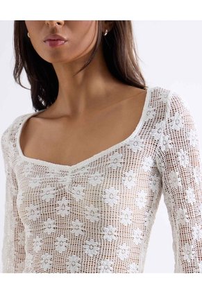 Top Tejido Textura Floreada Para Mujer Blanco Seven Seven