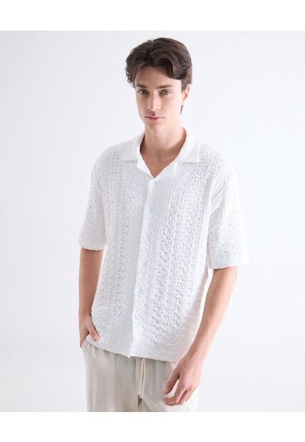 Camisa Tejida Casual  Para Hombre Blanco Seven Seven