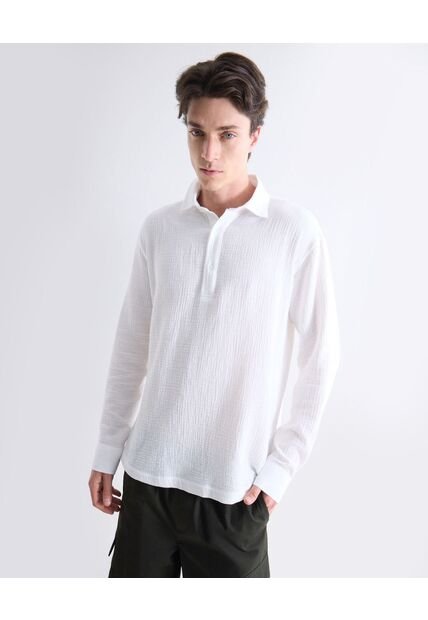 Camisa  Para Hombre Manga Larga Sin Bolsillo Cuello Casual M Color Blanco Marca Seven Seven #45012228