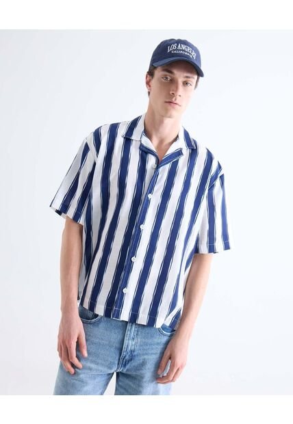 Camisa Resort Estampada  Para Hombre Azul Seven Seven