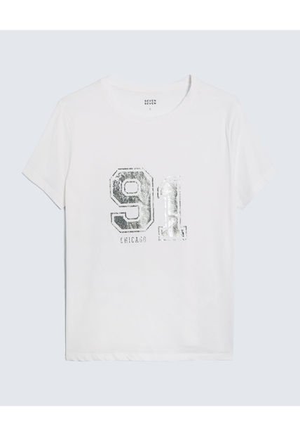 Camiseta Para Mujer Manga Corta Color Blanco Marca Seven Seven #28095950