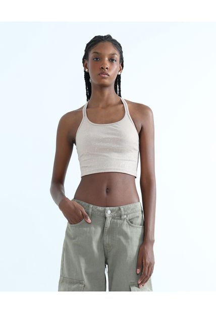 Crop Top Para Mujer Manga Sisa Color Beige Marca Seven Seven #28095828