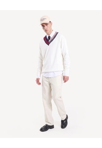 Saco Tejido Cuello Contraste  Para Hombre Crudo Seven Seven Seven Seven