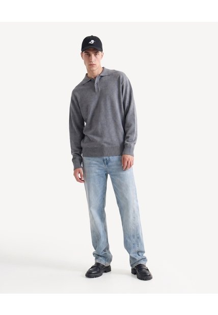 Saco Tricot Con Cuello Polo  Para Hombre Gris Seven Seven