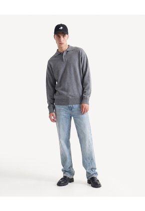 Saco Tricot Con Cuello Polo Para Hombre Gris Seven Seven