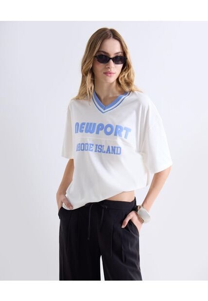 Camiseta  Para Mujer Manga Corta Cuello V Color Marfil Marca Seven Seven #28096507