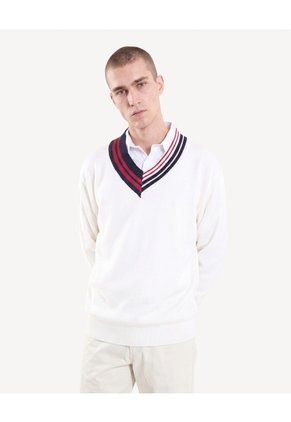 Saco Tejido Cuello Contraste Para Hombre Crudo Seven Seven