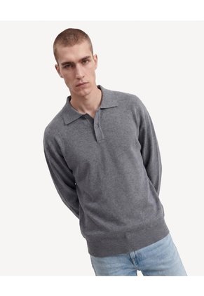 Saco Tricot Con Cuello Polo Para Hombre Gris Seven Seven