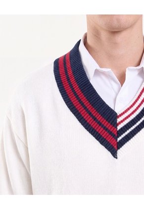 Saco Tejido Cuello Contraste Para Hombre Crudo Seven Seven