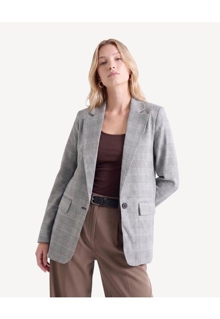 Blazer De Solapa Con Bolsillos Frontales  Para Mujer Gris Seven Seven