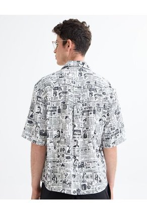Camisa Resort Estampada  Para Hombre Gris Seven Seven