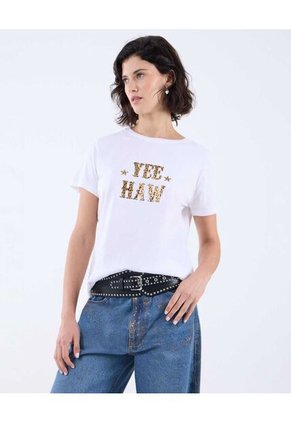 Camiseta Para Mujer Manga Corta Color Crudo Marca Seven Seven #28096065