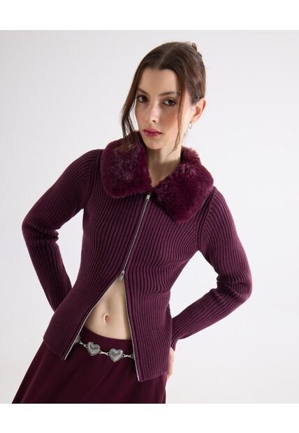 Saco  Para Mujer Zipper Color Vino Marca Seven Seven #28330691