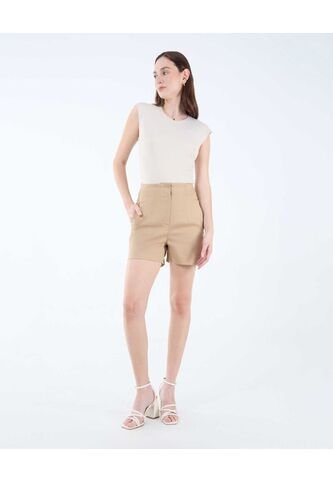 Short Casual Tiro Alto  Para Mujer Beige Seven Seven Seven Seven