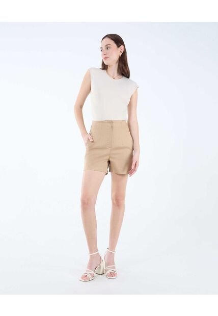 Short Casual Tiro Alto  Para Mujer Beige Seven Seven