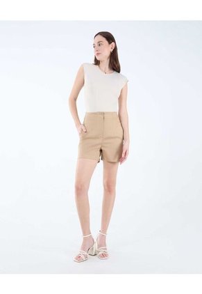 Short Casual Tiro Alto Para Mujer Beige Seven Seven