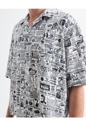 Camisa Resort Estampada Para Hombre Gris Seven Seven
