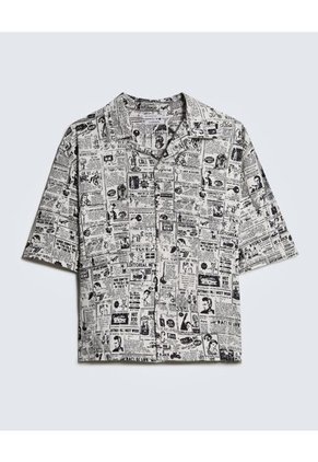 Camisa Resort Estampada Para Hombre Gris Seven Seven
