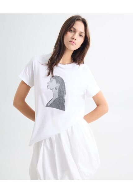 Camiseta Con Bordado  Para Mujer Crudo Seven Seven