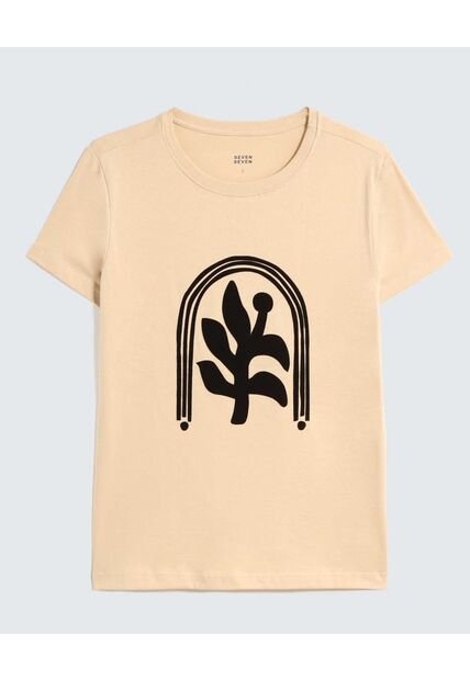 Camiseta Estampado Gamuzado  Para Mujer Beige Seven Seven