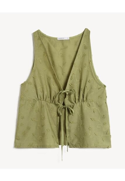 Blusa Lace Up En Ojalillo 3D  Para Mujer Verde Seven Seven