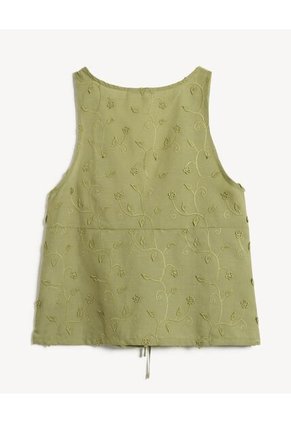 Blusa Lace Up En Ojalillo 3D  Para Mujer Verde Seven Seven