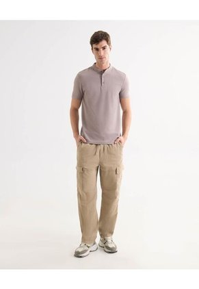 Pantalón Cargo Con Pretina Elástica  Para Hombre Beige Seven Seven