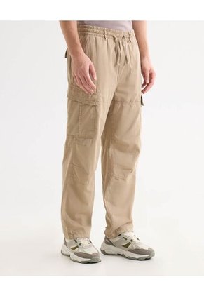 Pantalón Cargo Con Pretina Elástica  Para Hombre Beige Seven Seven